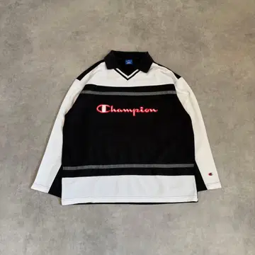 90s 챔피온 게임 셔츠 긴팔 블랙 빅 로고 오버 사이즈 L