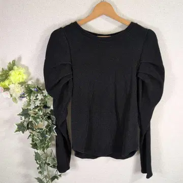 스나이델 snidel 퍼프 슬리브 와플 상의 블랙 귀여운