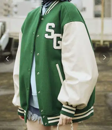 jouetie 루즈 바시티 자켓 그린 M 사이즈