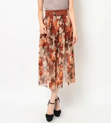 플로럴 프린트 쉬폰 스커트 라이크 숏팬츠 벨트 포함