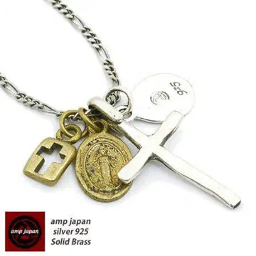 amp japan 실버 마리아 플레이트 크로스 펜던트 목걸이