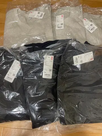 6개 유니클로 와플 크루넥 T 3XL 블랙 내추럴