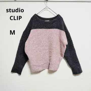 studio CLIP 바이컬러 긴팔 스웨터 그레이 핑크 M
