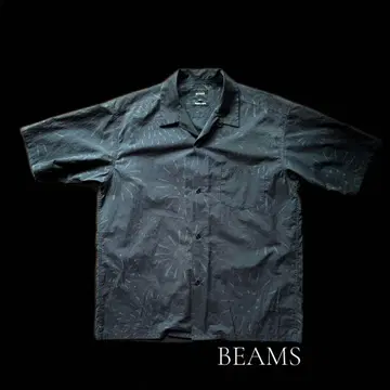 BEAMS 빔즈 블랙 불꽃놀이 무늬 반팔 셔츠 L
