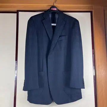 네이비 체크 무늬 테일러드 재킷 LL 사이즈