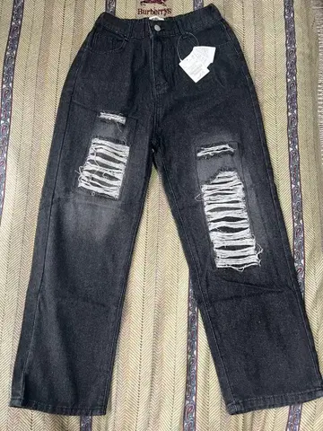 PUBLIX 데미지 가공 와이드 레그 데님 팬츠 m 사이즈