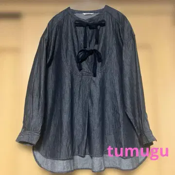 새상품급 tsumugu 오가닉 데님 셔츠 풀오버