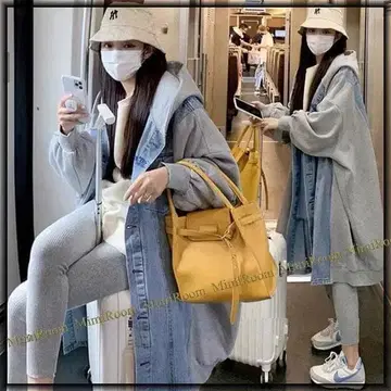 [ ~3L4L ] 데님 절개 바이컬러 후드 부착 후드티/아우터