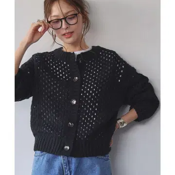 ELFRANK 블랙 시스루 니트 가디건