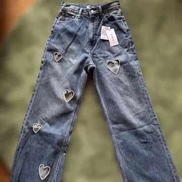 EVRIS 하트 커팅 와이드 데님 팬츠