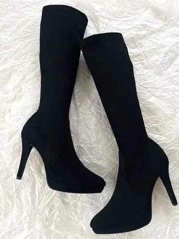 새상품 R&E 블랙 스웨이드 롱 부츠 23.5cm