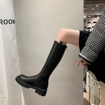 블랙 사이드 고어 롱 부츠