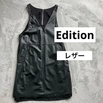 Edition 슬리브리스 V넥 원피스 블랙 가죽 양가죽
