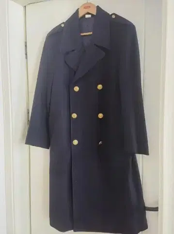 네이비 더블 브레스트 롱 코트