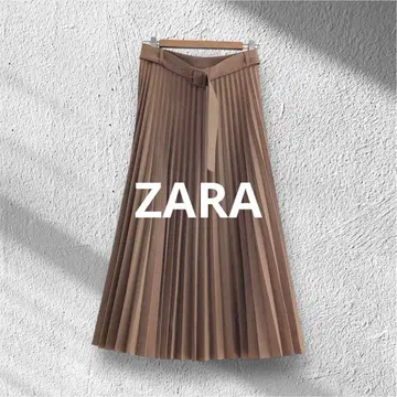 [ ZARA ] 자라 플리츠 스커트 브라운 벨트 포함 깔끔한 오피스룩