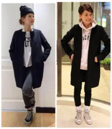 두지엠 클라세 울 이중직 노카라 코트 블랙