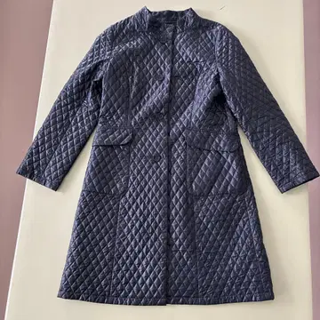 Hanae Mori 네이비 퀼팅 롱 코트 리버서블