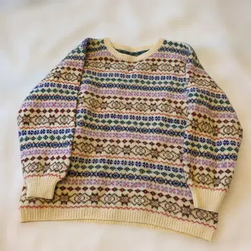 페어아일 패턴 니트 스웨터 노르딕 꽃무늬 손뜨개질 핸드니트풍