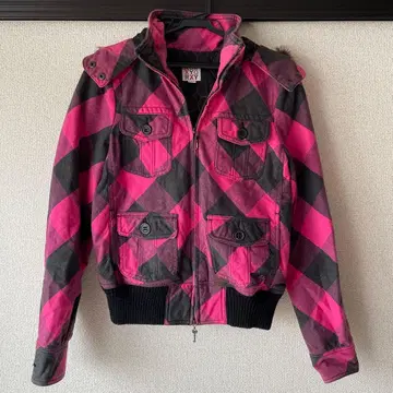 ROXY 핑크 그레이 다이아몬드 패턴 자켓