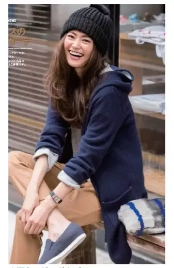 JUSGLITTY 배색 후드 롱 가디건