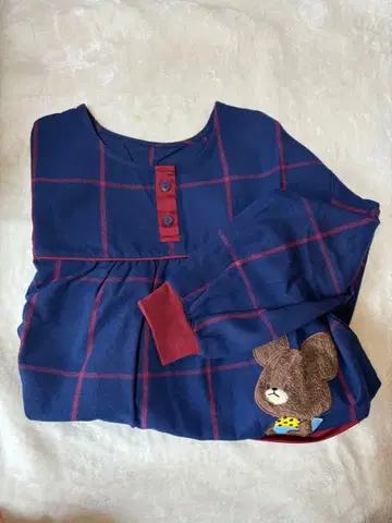 학켄 곰학교 네이비 레드 체크 에이프런 보육사 보육 에이프런