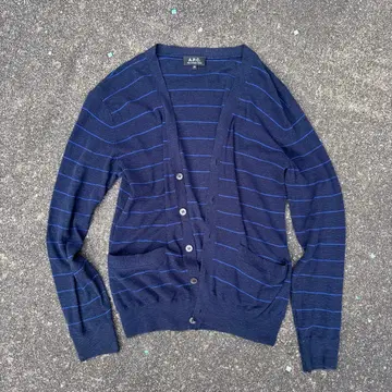 archive A.P.C 보더 가디건 코튼 네이비 블루