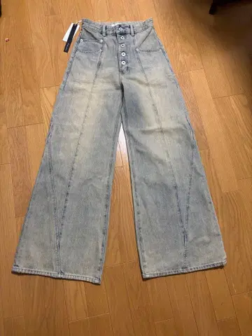 rienda 프론트 버튼 디자인 하이웨스트 데님 팬츠