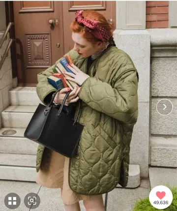 올리브 그린 퀼팅 자켓