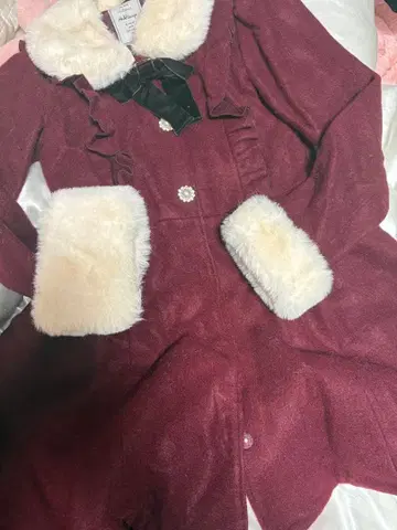 Ank Rouge 보르도 플리스 퍼 롱 코트