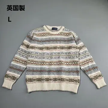 영국제 빈티지 니트 올 패턴 베이지 브라운