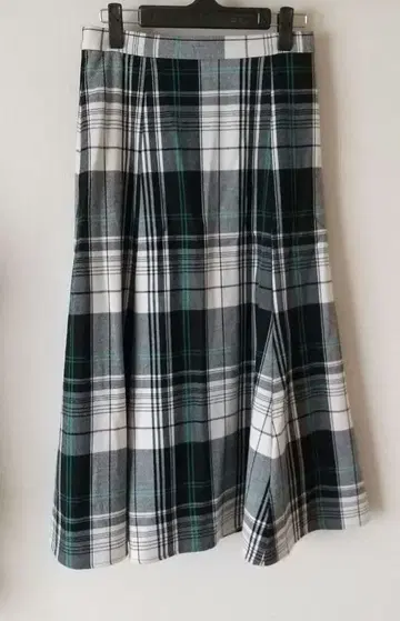 Dessin 체크 무늬 플레어 스커트 그린&화이트 사이즈 2
