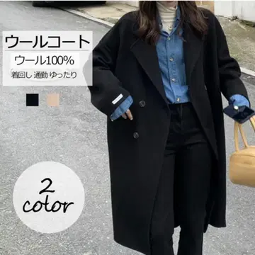 울 100% 오버 사이즈 체스터 코트 블랙