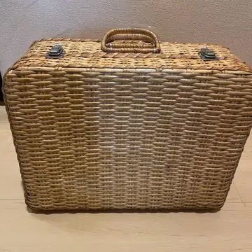 레트로 등나무 트렁크 바스켓 체크 무늬 안쪽 멋스러운 앤티크풍
