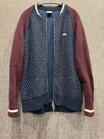LACOSTE 네이비 버건디 집업 니트