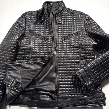 미사용급 L 상당 램 가죽 퀼팅 라이더 자켓 블랙 양가죽