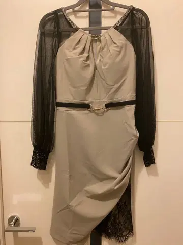 JEWELS 시스루 소매 타이트 드레스 베이지