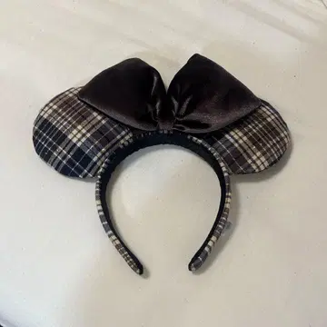 디즈니 미니 체크 무늬 브라운 머리띠