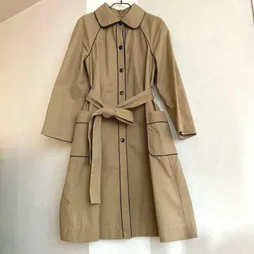 [ 미사용 ] Lisette 베이지 트렌치코트*브라운 가죽 파이핑