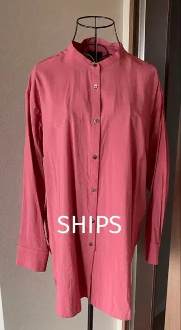 새상품급 SHIPS MANTECO 밴드 카라 긴팔 셔츠 핑크