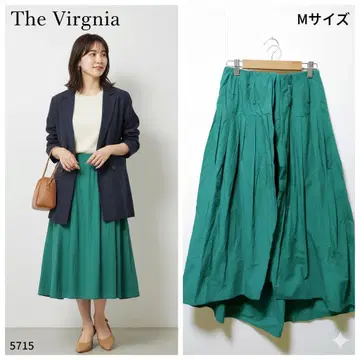 더 버지니아 코튼 플레어 스커트 그린 롱 기장 허리밴딩