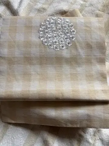 귀여워! 깅엄 체크에 작은 꽃 자수의 나고야 오비 모던 코디에! 린넨제