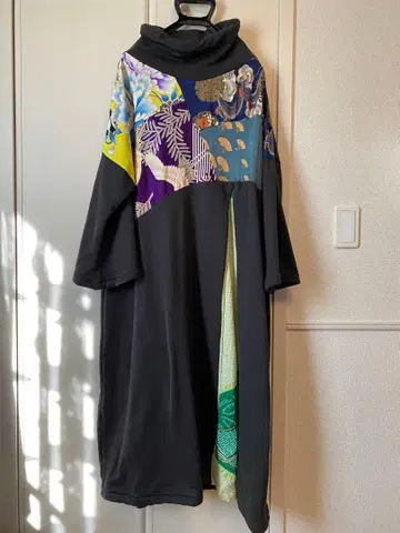 일본풍 패턴 리메이크 긴팔 롱 원피스