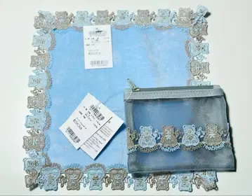 친 레이스 곰 손수건 아쿠아 블루 메쉬 파우치 2개