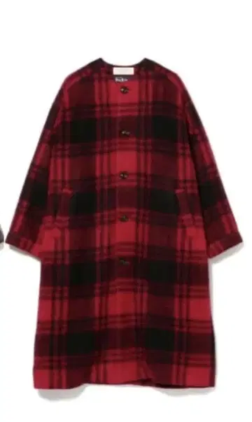 BEAMS BOY 슬라이버 타탄 체크 노카라 코트