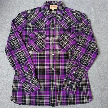 인디언 모토사이클 체크 셔츠 퍼플 M