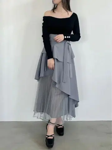 dazzlin 아지메 티어드 플리츠 스커트