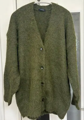 JEANASIS 오버 V 올리브 그린 가디건 사이즈 F 두꺼운 원단