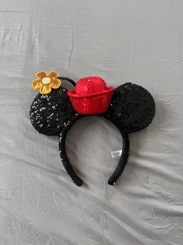 미니 마우스 머리띠 빨간색 모자 꽃 장식