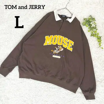 톰과 제리 스웨트 셔츠 브라운 L 남성용 카라 부착 019