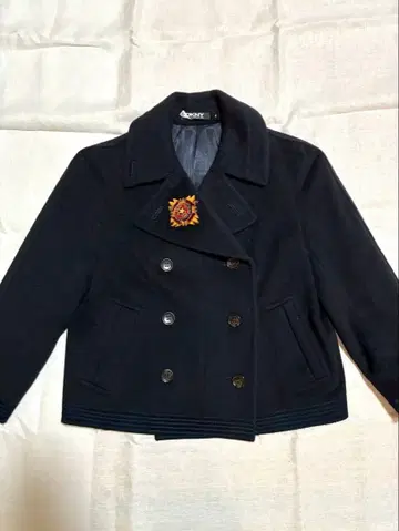 네이비 더블 브레스트 피 코트 다나 캐런 뉴욕